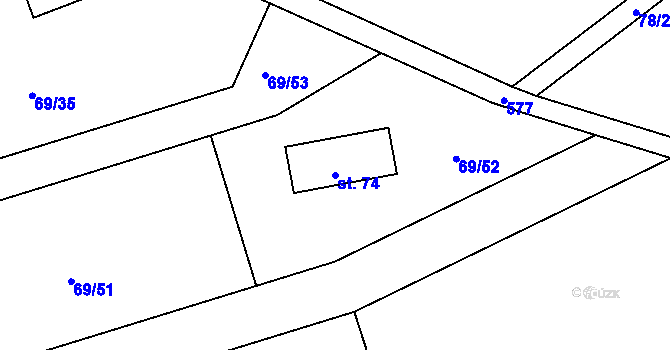 Parcela st. 74 v KÚ Mokřice, Katastrální mapa