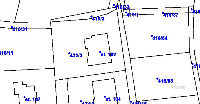 Parcela st. 182 v KÚ Krašovice u Plzně, Katastrální mapa