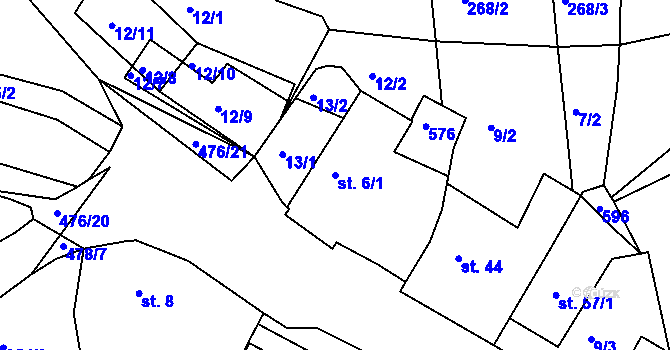 Parcela st. 6/1 v KÚ Krašovice u Plzně, Katastrální mapa