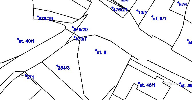 Parcela st. 8 v KÚ Krašovice u Plzně, Katastrální mapa