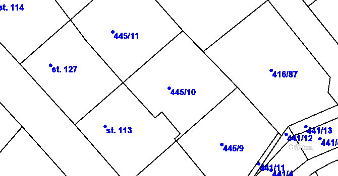 Parcela st. 445/10 v KÚ Krašovice u Plzně, Katastrální mapa