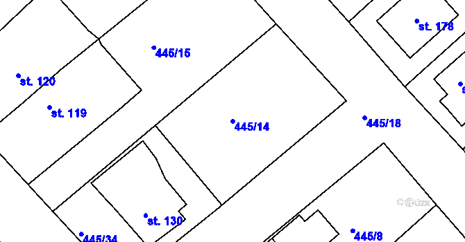 Parcela st. 445/14 v KÚ Krašovice u Plzně, Katastrální mapa