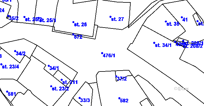 Parcela st. 476/1 v KÚ Krašovice u Plzně, Katastrální mapa