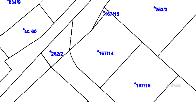 Parcela st. 167/14 v KÚ Krašovice u Plzně, Katastrální mapa