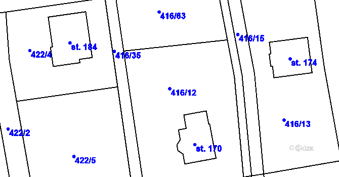 Parcela st. 416/12 v KÚ Krašovice u Plzně, Katastrální mapa
