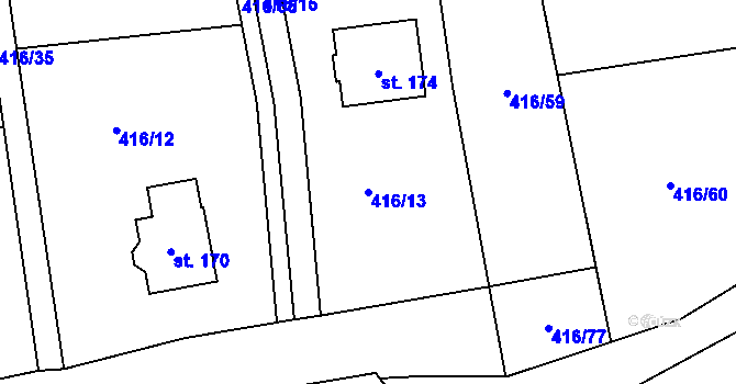 Parcela st. 416/13 v KÚ Krašovice u Plzně, Katastrální mapa
