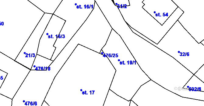 Parcela st. 476/25 v KÚ Krašovice u Plzně, Katastrální mapa
