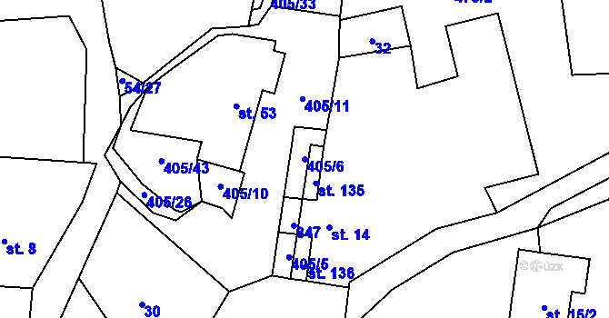 Parcela st. 405/6 v KÚ Krátká Ves, Katastrální mapa