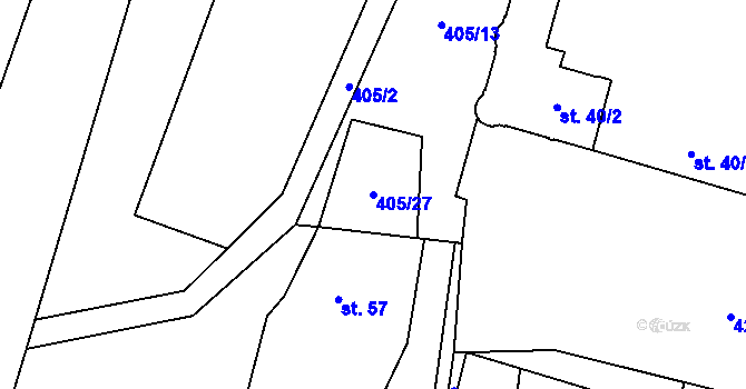 Parcela st. 405/27 v KÚ Krátká Ves, Katastrální mapa