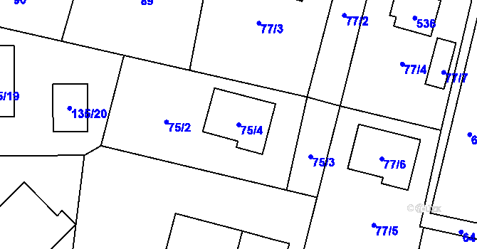 Parcela st. 75/4 v KÚ Kratonohy, Katastrální mapa