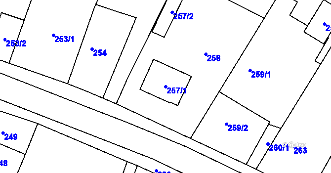 Parcela st. 257/1 v KÚ Kratonohy, Katastrální mapa