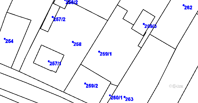 Parcela st. 259/1 v KÚ Kratonohy, Katastrální mapa