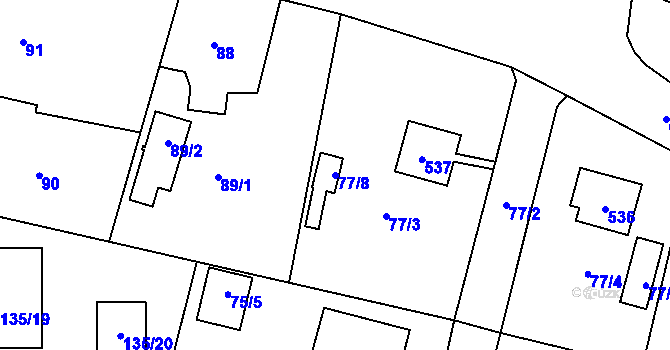 Parcela st. 77/8 v KÚ Kratonohy, Katastrální mapa