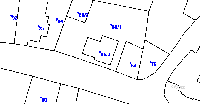 Parcela st. 85/3 v KÚ Kratonohy, Katastrální mapa