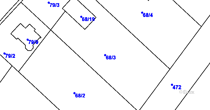 Parcela st. 68/3 v KÚ Obědovice, Katastrální mapa
