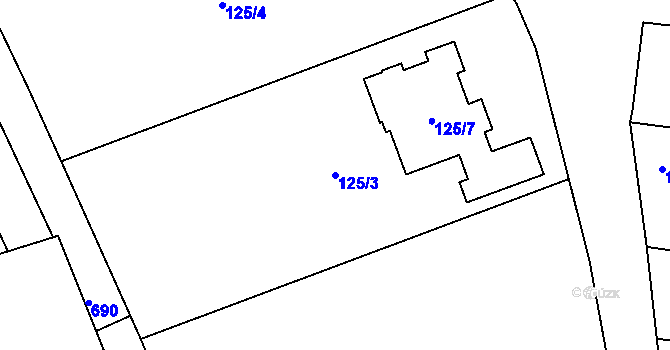 Parcela st. 125/3 v KÚ Obědovice, Katastrální mapa