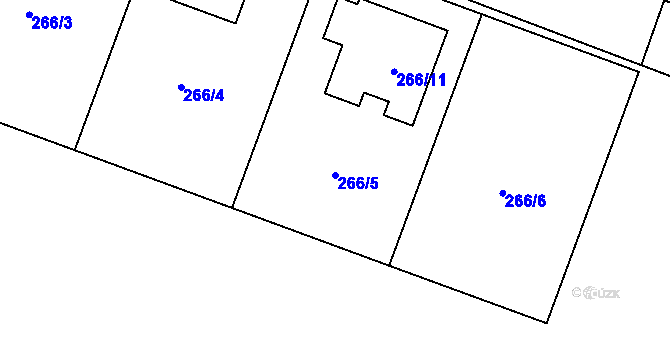 Parcela st. 266/5 v KÚ Obědovice, Katastrální mapa