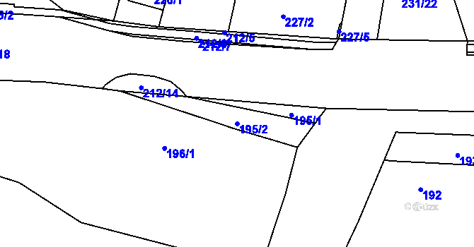 Parcela st. 195/2 v KÚ Obědovice, Katastrální mapa