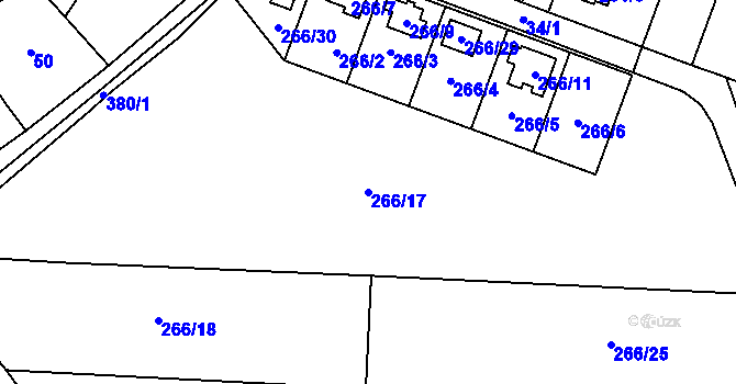 Parcela st. 266/17 v KÚ Obědovice, Katastrální mapa