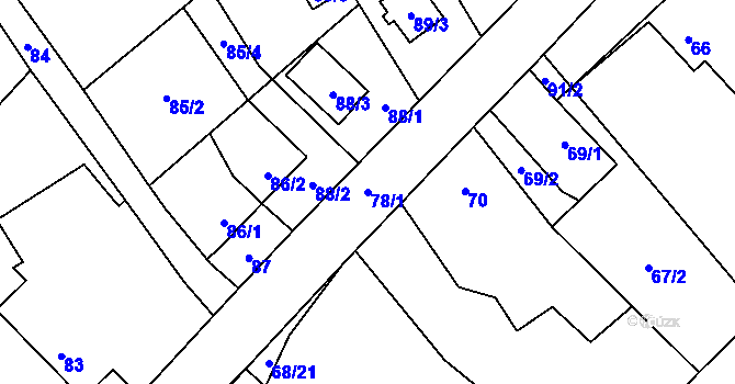 Parcela st. 78/1 v KÚ Obědovice, Katastrální mapa