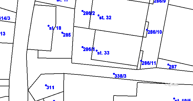 Parcela st. 33 v KÚ Krátošice, Katastrální mapa
