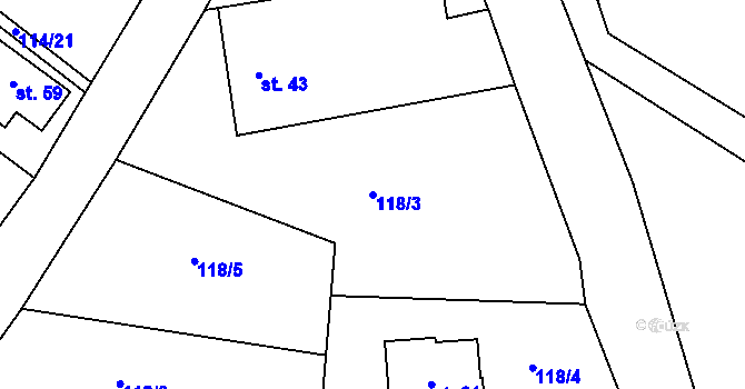 Parcela st. 118/3 v KÚ Krátošice, Katastrální mapa