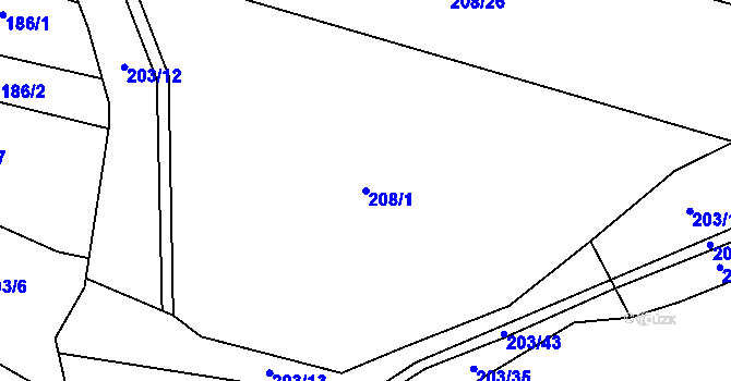 Parcela st. 208/1 v KÚ Krátošice, Katastrální mapa