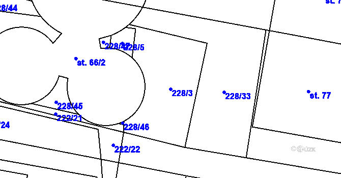 Parcela st. 228/3 v KÚ Krátošice, Katastrální mapa