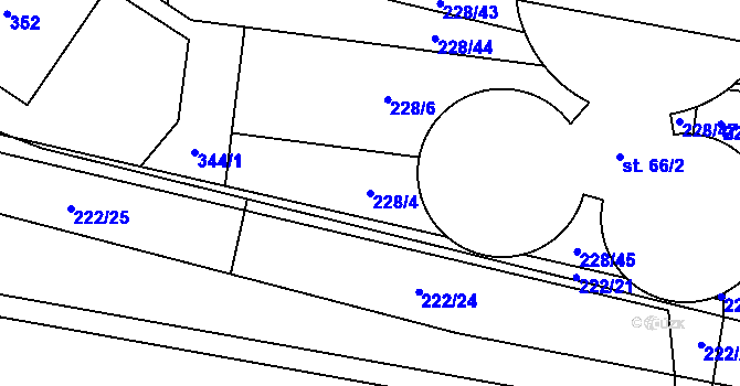 Parcela st. 228/4 v KÚ Krátošice, Katastrální mapa