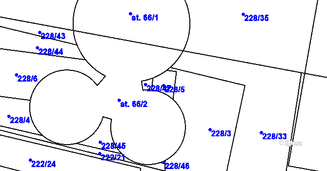 Parcela st. 228/5 v KÚ Krátošice, Katastrální mapa