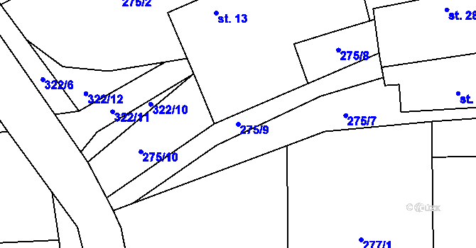 Parcela st. 275/9 v KÚ Krátošice, Katastrální mapa