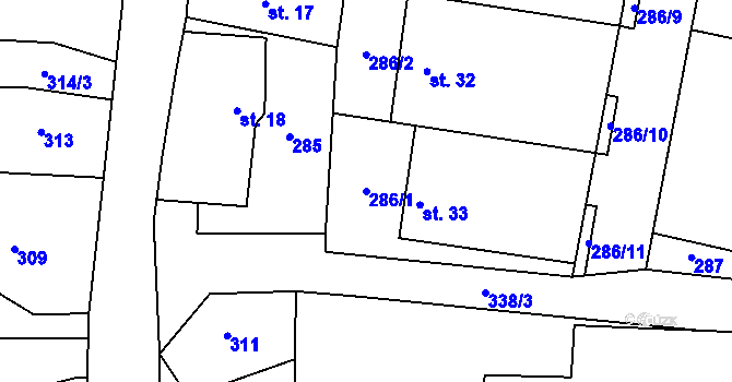 Parcela st. 286/1 v KÚ Krátošice, Katastrální mapa
