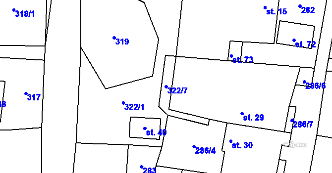 Parcela st. 322/7 v KÚ Krátošice, Katastrální mapa