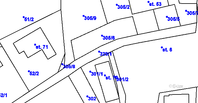 Parcela st. 329/1 v KÚ Krátošice, Katastrální mapa