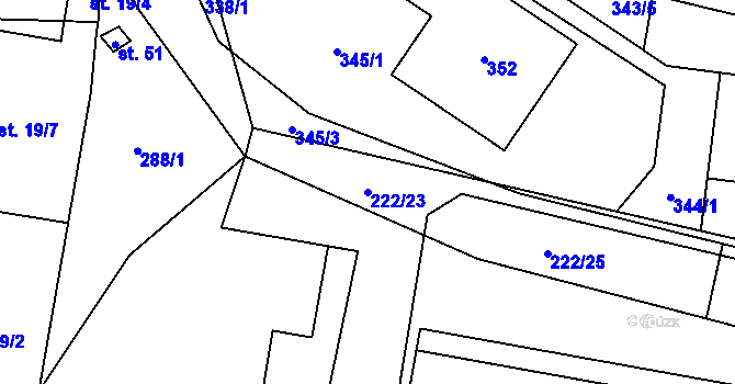 Parcela st. 222/23 v KÚ Krátošice, Katastrální mapa