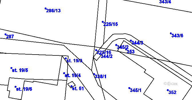 Parcela st. 225/16 v KÚ Krátošice, Katastrální mapa