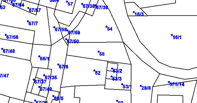 Parcela st. 55 v KÚ Kravaře v Čechách, Katastrální mapa