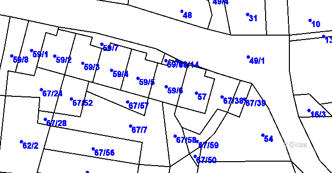 Parcela st. 59/6 v KÚ Kravaře v Čechách, Katastrální mapa