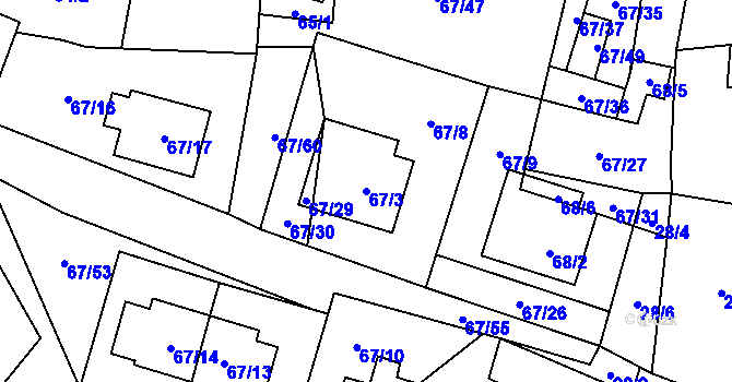 Parcela st. 67/3 v KÚ Kravaře v Čechách, Katastrální mapa