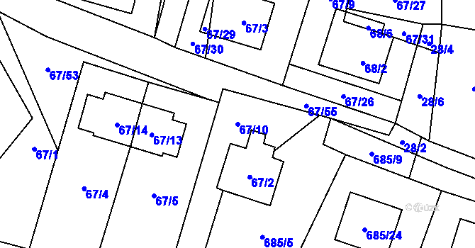 Parcela st. 67/10 v KÚ Kravaře v Čechách, Katastrální mapa