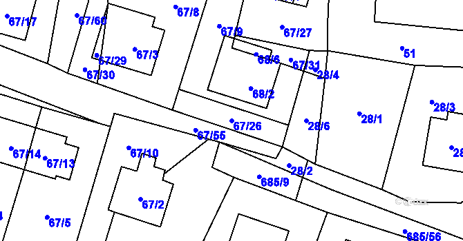 Parcela st. 67/26 v KÚ Kravaře v Čechách, Katastrální mapa