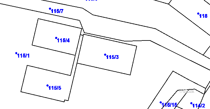 Parcela st. 115/3 v KÚ Kravaře v Čechách, Katastrální mapa