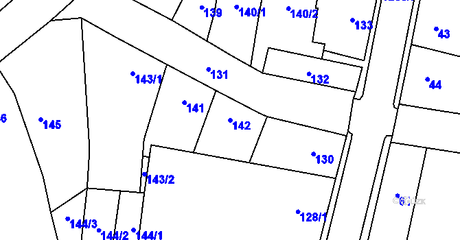 Parcela st. 142 v KÚ Kravaře v Čechách, Katastrální mapa
