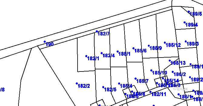Parcela st. 182/4 v KÚ Kravaře v Čechách, Katastrální mapa