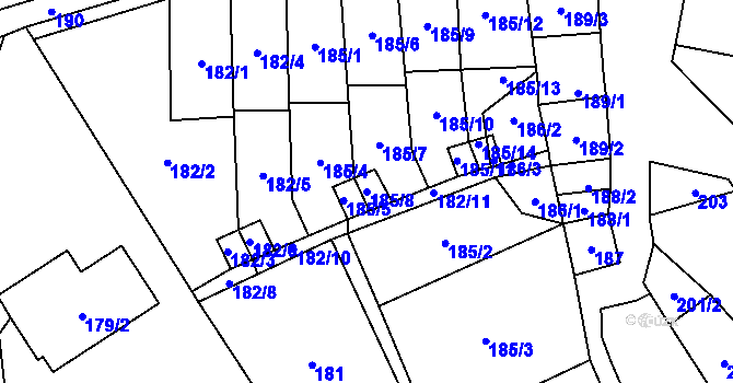 Parcela st. 185/8 v KÚ Kravaře v Čechách, Katastrální mapa
