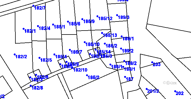 Parcela st. 185/14 v KÚ Kravaře v Čechách, Katastrální mapa