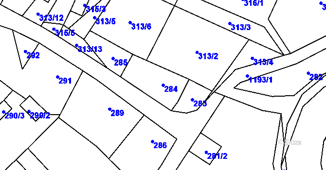 Parcela st. 284 v KÚ Kravaře v Čechách, Katastrální mapa