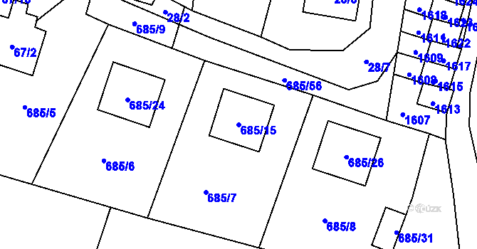 Parcela st. 685/15 v KÚ Kravaře v Čechách, Katastrální mapa