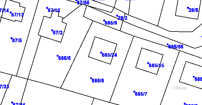 Parcela st. 685/24 v KÚ Kravaře v Čechách, Katastrální mapa