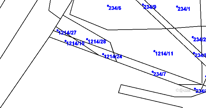 Parcela st. 1214/24 v KÚ Kravaře v Čechách, Katastrální mapa